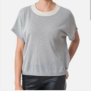 Anthropologie Numph Amila Silver Sparkle Metallic Short Sleeve Boxy Relaxed Fit